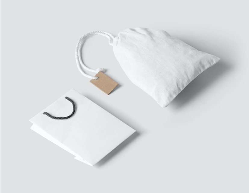 White tote bag and white paper bag